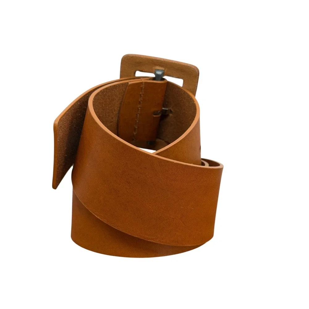 Calvin Klein Wide Leather Belt Womens SZ M Brown Classic Square Buckle Office
